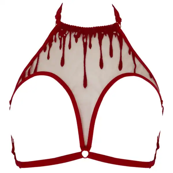 CRIMSON Arnés EMPTY NEGRO Brigade Mondaine Paris EMPTY BLACK CRIMSON Arnés presentado por Brigade Mondaine Paris, arnés rojo en tul bordado con gotas estilizadas, tirantes ajustables y estructura calada con acabado pespunteado.