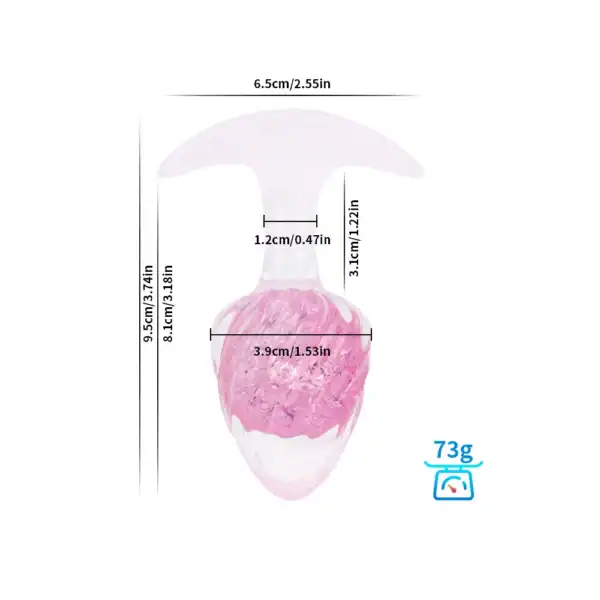 LIEBE SEELE pink silicone plug with spiral surface and transparent flared base, hand-held on white background, detailed product view