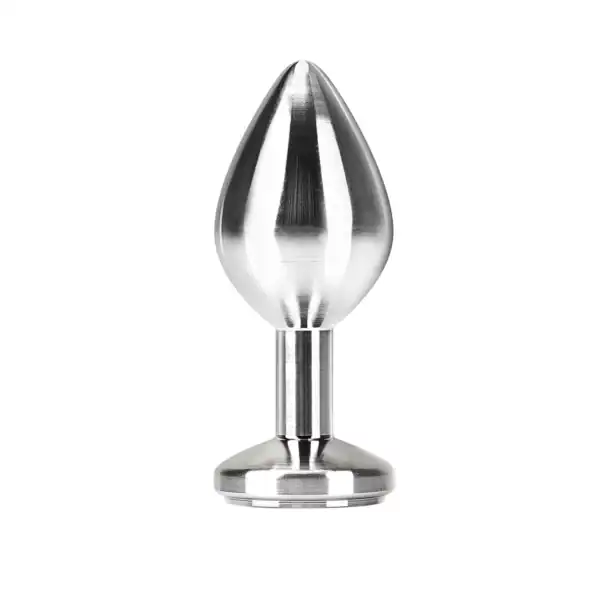 Plug anal en titane massif LIEBE SEELE à finition polie miroir avec base évasée, présenté sur fond blanc