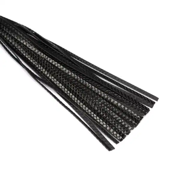 LIEBE SEELE black crocodile-embossed leather whip with sheathed handle, shown on white background