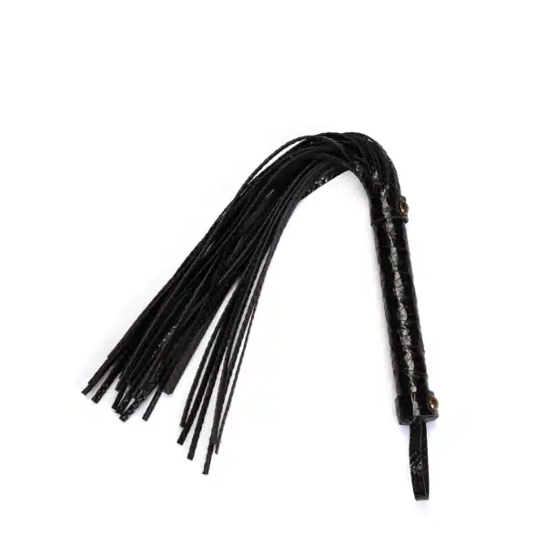 LIEBE SEELE black crocodile-embossed leather whip with sheathed handle, shown on white background
