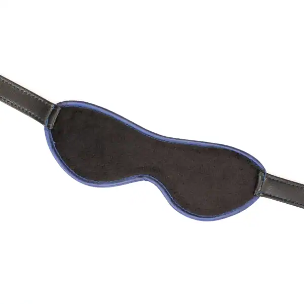 Bandeau Denim LIEBE SEELE en textile bleu avec sangle réglable en cuir noir et boucles métalliques, présenté à plat sur fond blanc, vue produit détaillée