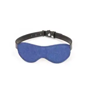 Bandeau Denim LIEBE SEELE en textile bleu avec sangle réglable en cuir noir et boucles métalliques, présenté à plat sur fond blanc, vue produit détaillée