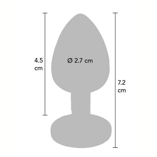 Multicolored iridescent crystal anal plug with smooth rounded shape and shiny faceted base, presented on a white background in a sleek, elegant aesthetic.
