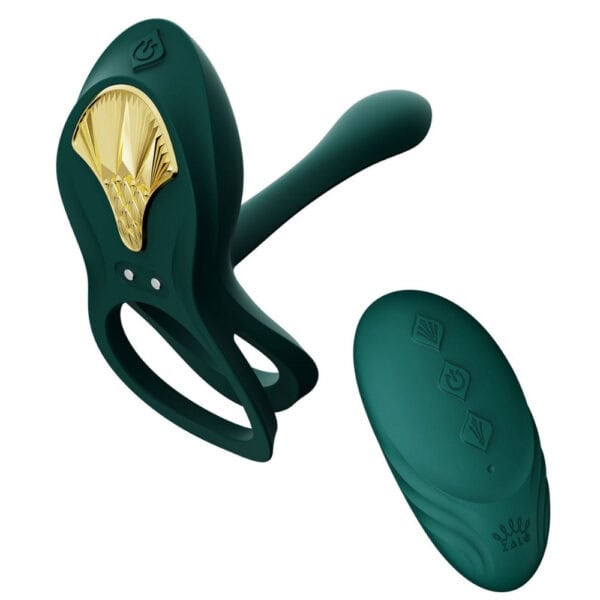 Portable vibrator with ergonomic design, presented with its box, set against a blue and red background, selection Brigade Mondaine Paris. Electric Sextoys