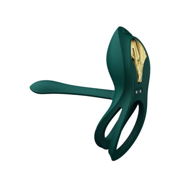 Portable vibrator with ergonomic design, presented with its box, set against a blue and red background, selection Brigade Mondaine Paris. Electric Sextoys