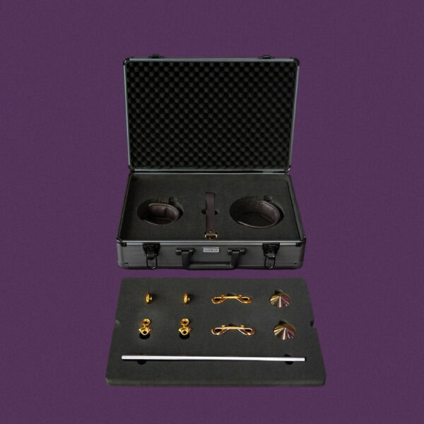 UPKO BDSM Zubehörkasten aus Leder und vergoldetem Metall - Brigade Mondaine Paris BDSM UPKO Accessoire-Set aus Leder und goldfarbenem Metall in einem Hartschalenkoffer Brigade Mondaine Paris