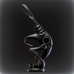 Sex machine UPKO aus Silikon und poliertem Metall mit skulpturalem Design, präsentiert in zwei Ausführungen Brigade Mondaine Paris