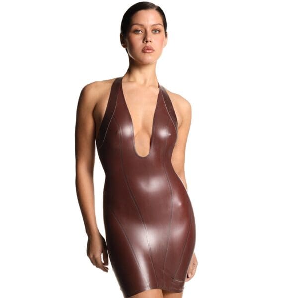 Latexkleid Ruth Oxblood, elegant und gewagt, ideal für einen anspruchsvollen und sexy Look.