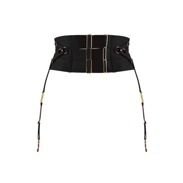 Serre Taille NEDA Bordelle multi styles noir | Brigade Mondaine Paris Serre taille noir Bordelle modèle NEDA multi styles, zip central et anneaux dorés, présenté à plat sur fond clair, sélection Brigade Mondaine Paris.